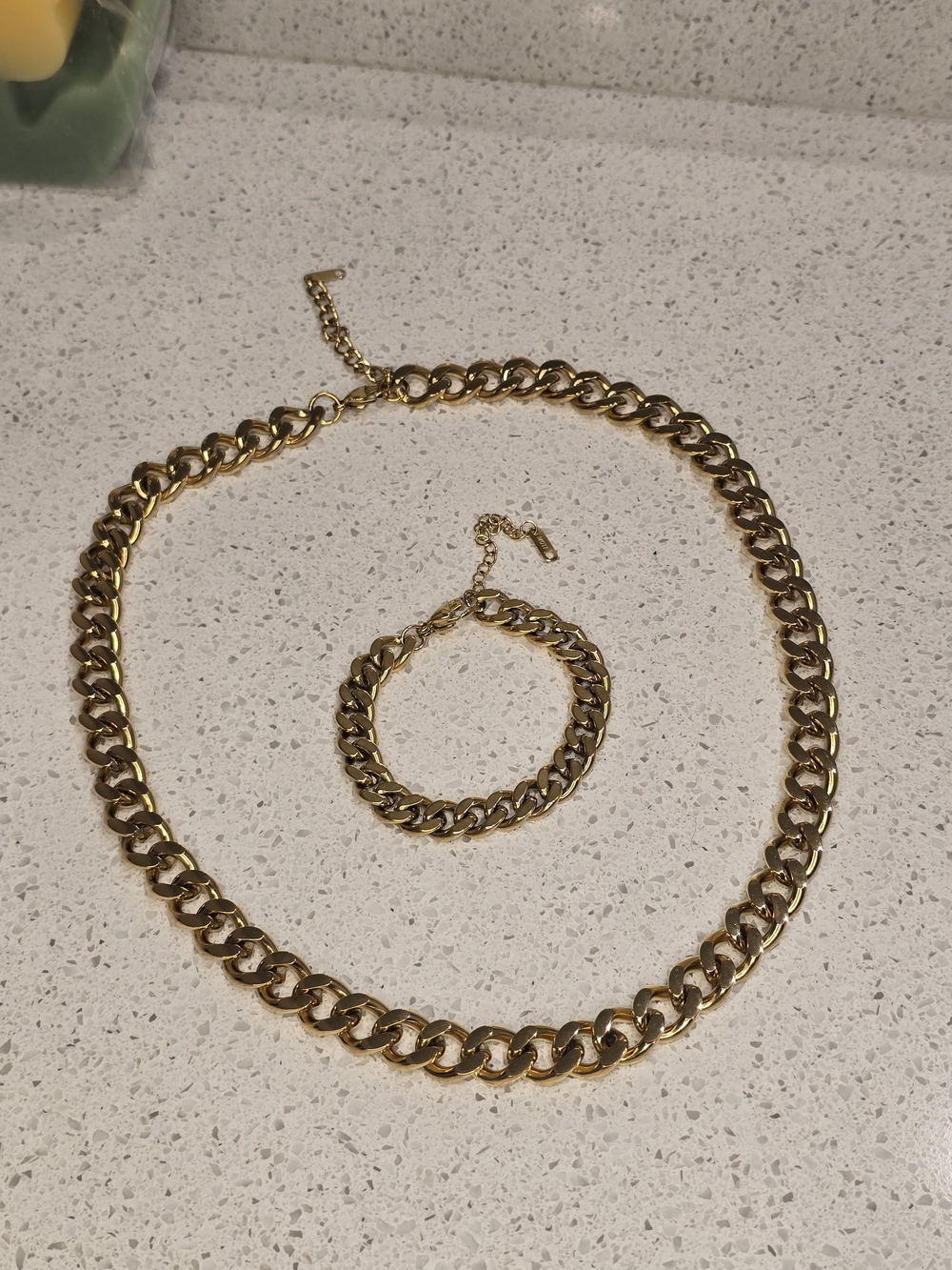 Gold Chain Necklace and Bracelet Set - Classic Cuban Link